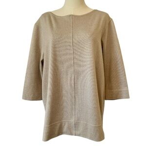 Josephine Chaus Beige Boatneck Knit Top 3/4 Sleeves Size Medium